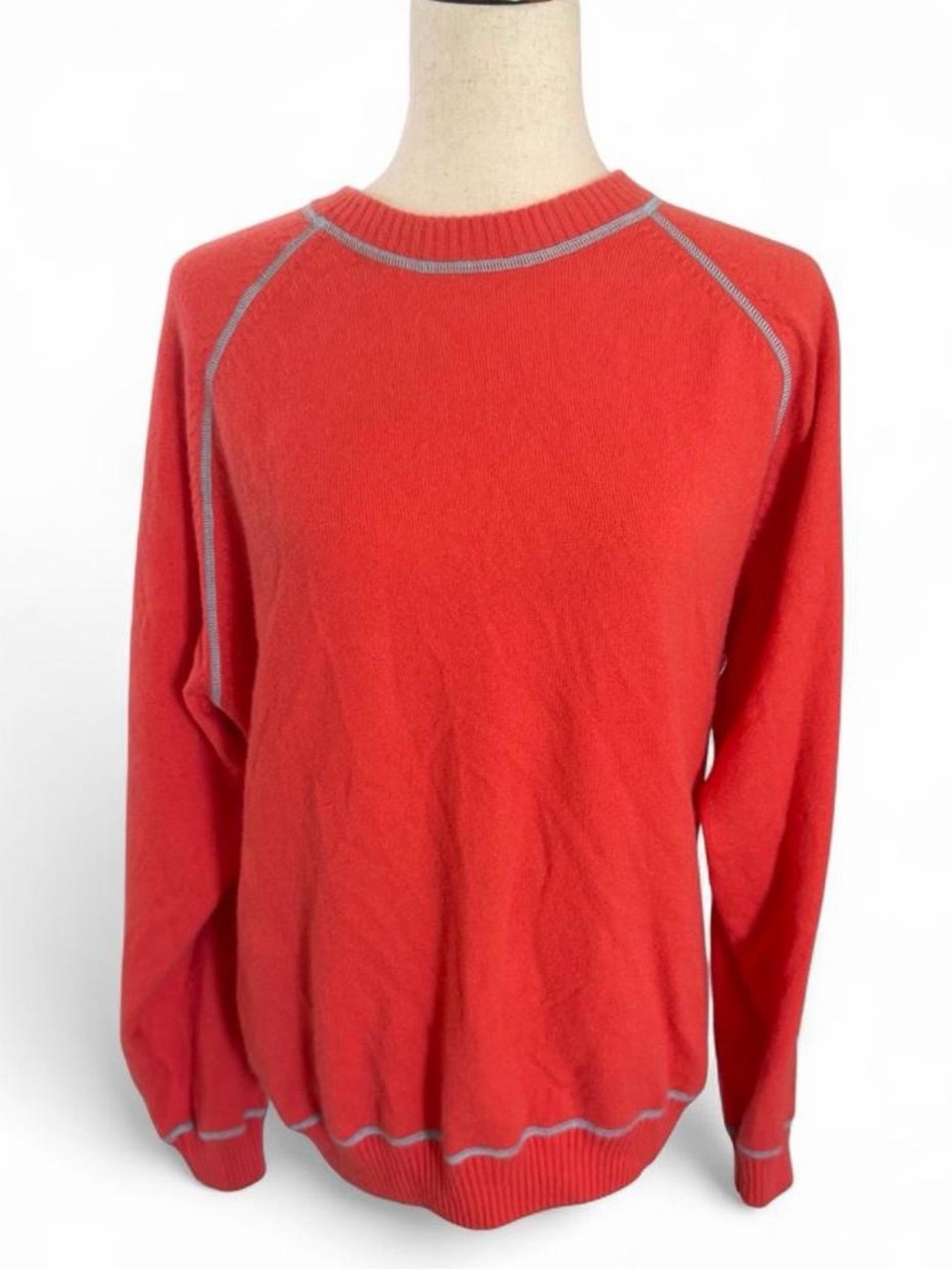 Saks Fifth Avenue Womens XL 100% Cashmere Sweater Orange Crew Neck Raglan Luxury